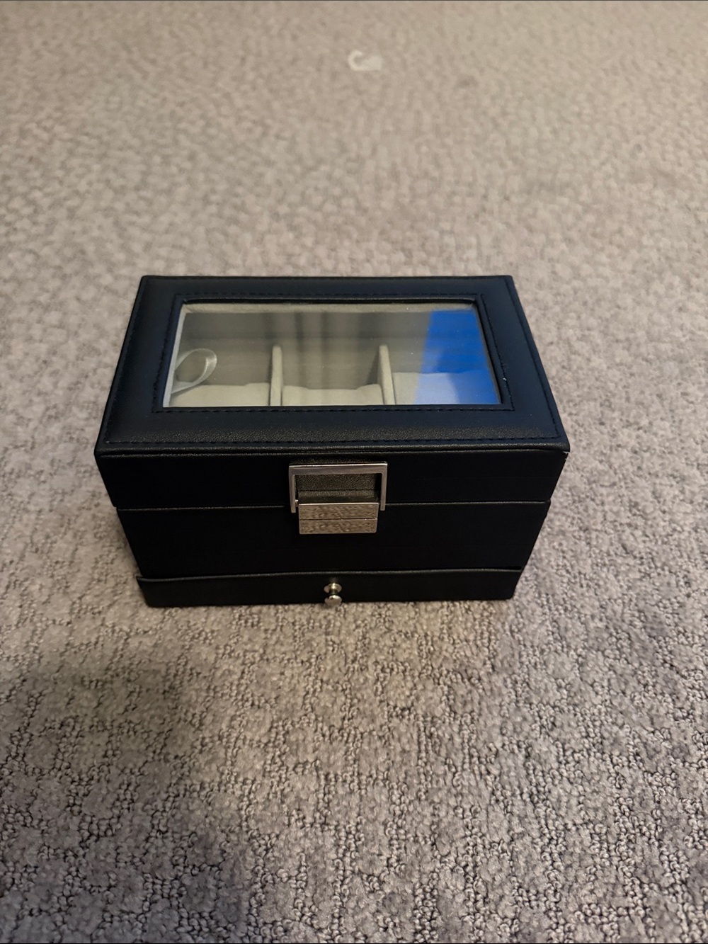 Black Leather Watch and Jewelry Box Organizer